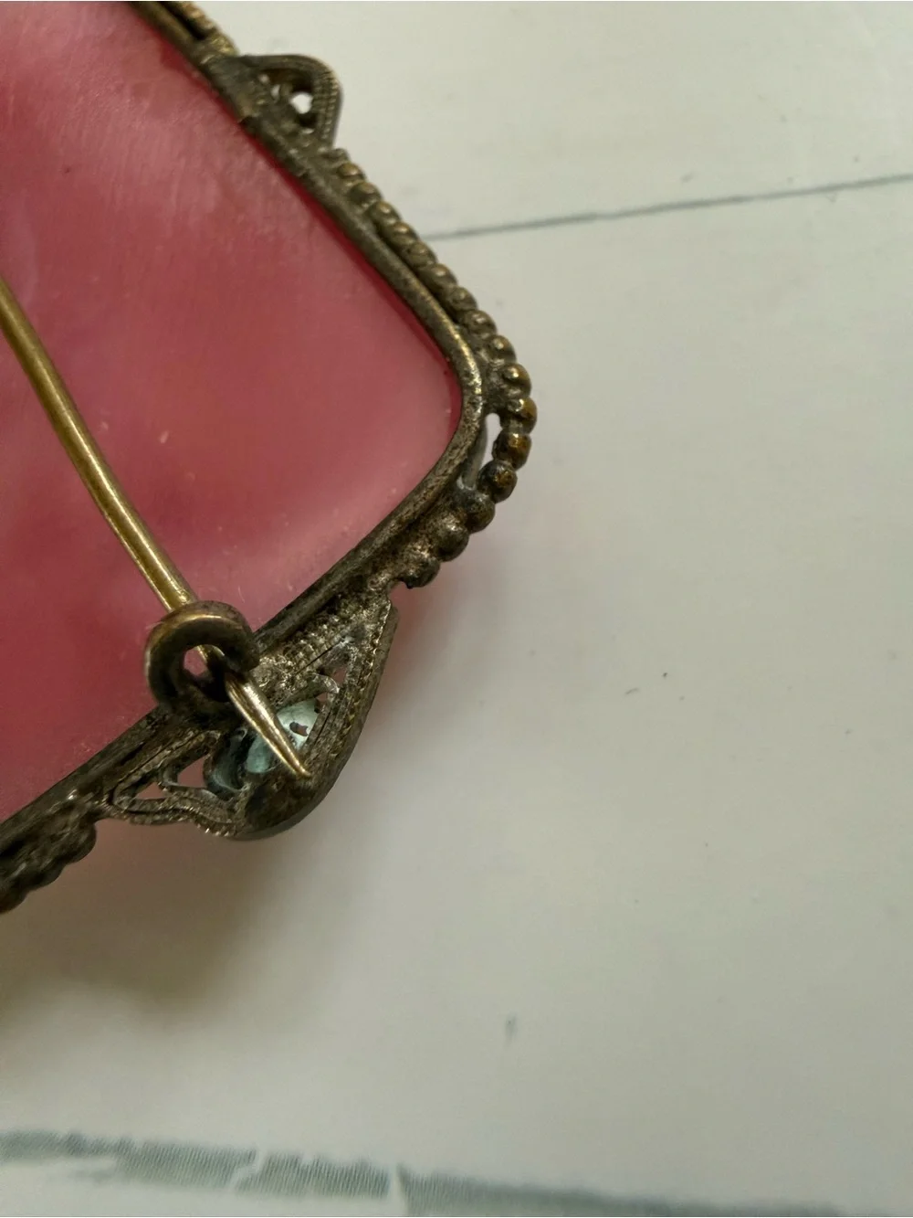 Antique Pink Glass Cabochon Brooch